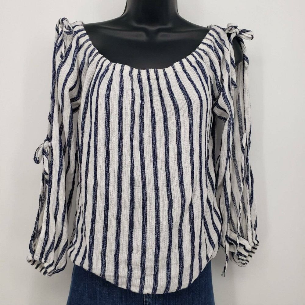Areopostale Stripe Top Long Sleeves w/Slits Off Shoulder Pullover